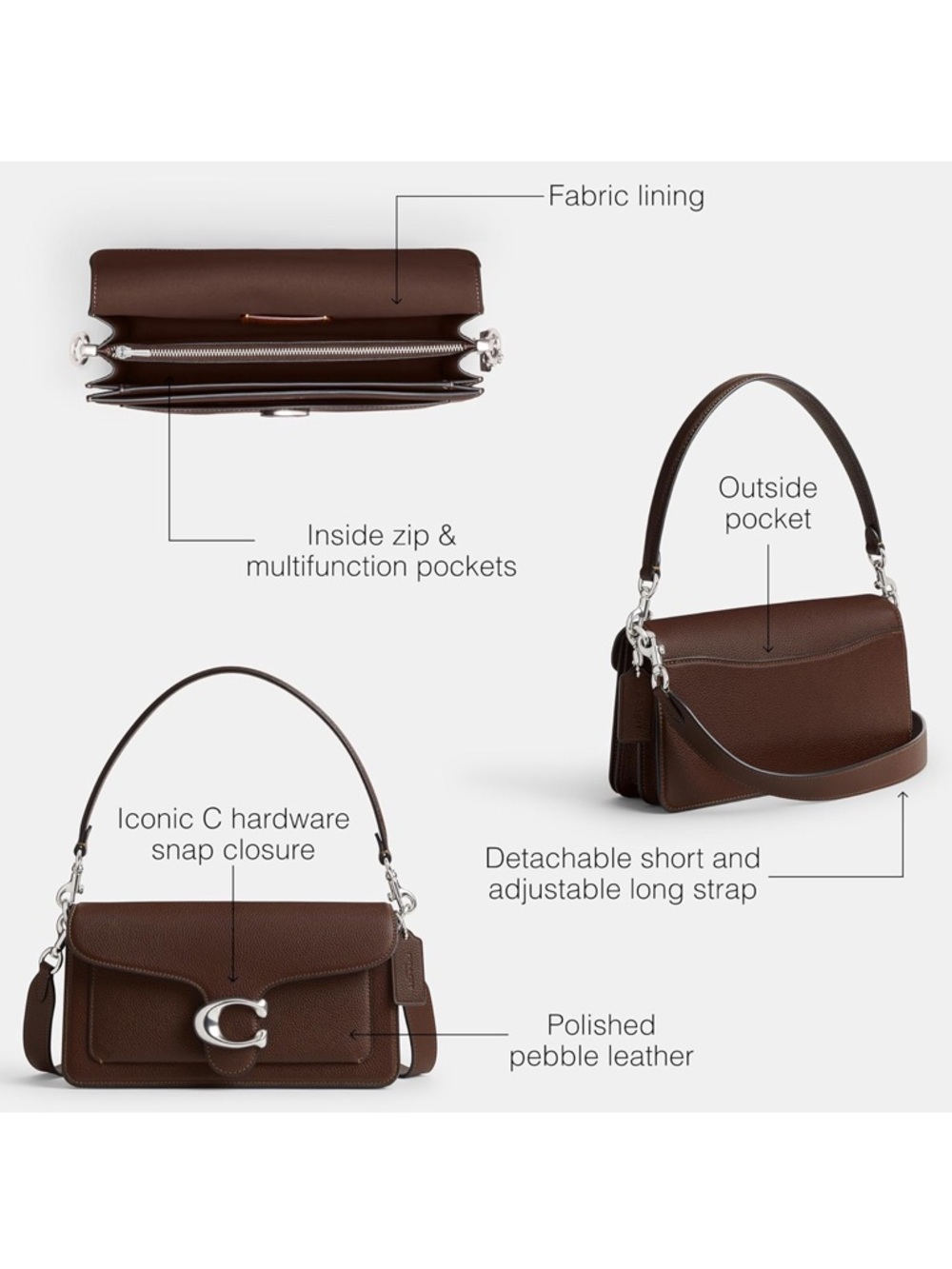 New Coach Maple Tabby Shoulder Bag 26 in Dark Brown with Silver Hardware - Picture 3 of 7